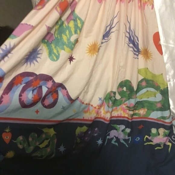 Bohemian A line Unique Print Smocked Back Midi Beach Dress XL - Picture 12 of 16